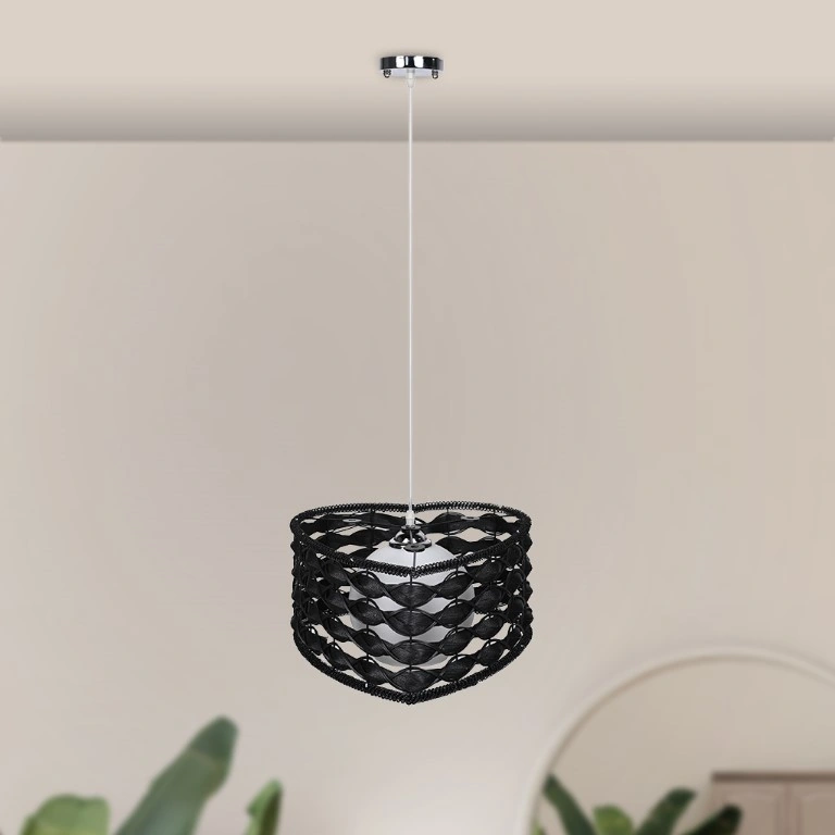El Rawda Modern Black Bamboo Chandelier - 70x38cm