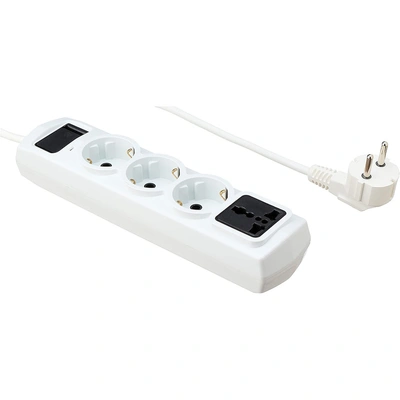 مشترك كهربائي 3 مخارج مزدوج و مخرج ثلاثي - 2 متر أبيض