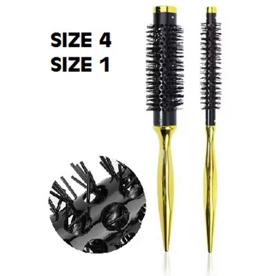 فرشاة شعر للتصفيف الأحترافي - مقاس 4 و مقاس 1 - اسود في ذهبي