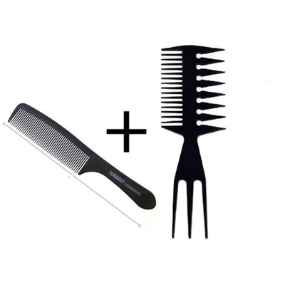 مشط للشعر بلاستيك - أسود - 2 قطعة