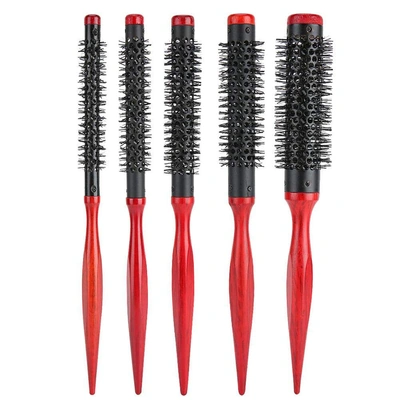 فرشة استشوار خشب - 5 أحجام - 5 قطعة - أحمر