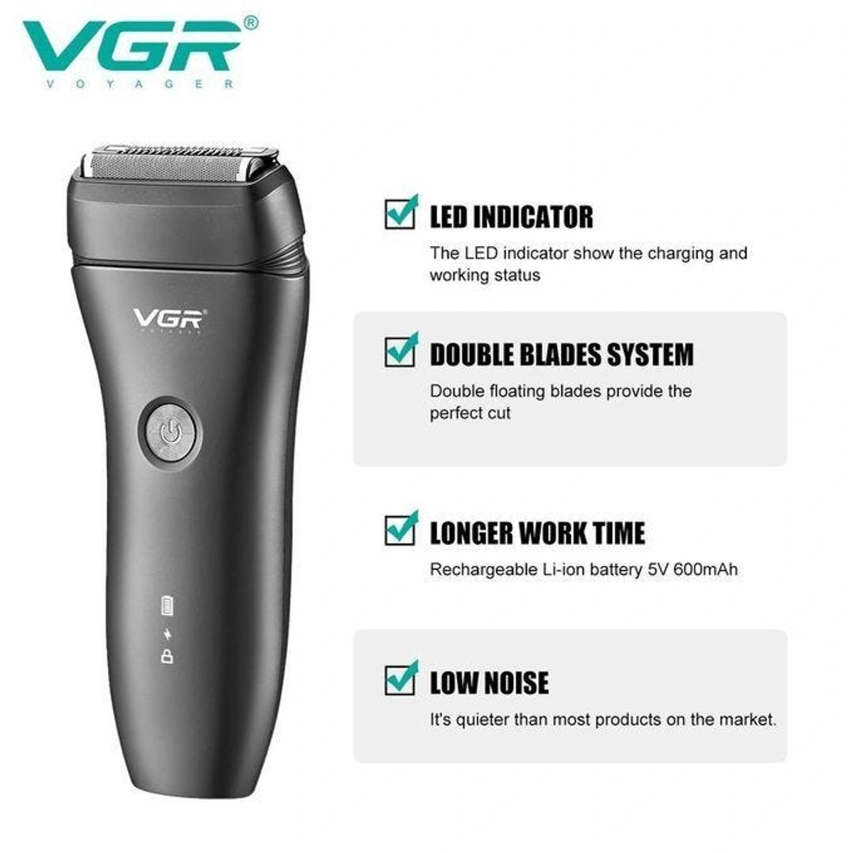 ماكينة تنعيم الدقن والجسم للرجال مقاومة للماء من في جي ار - أسود - VGR-351