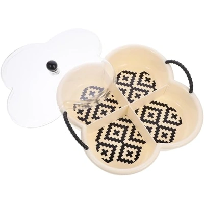 صينية تقديم مكسرات مقسمة مع غطاء - بيج