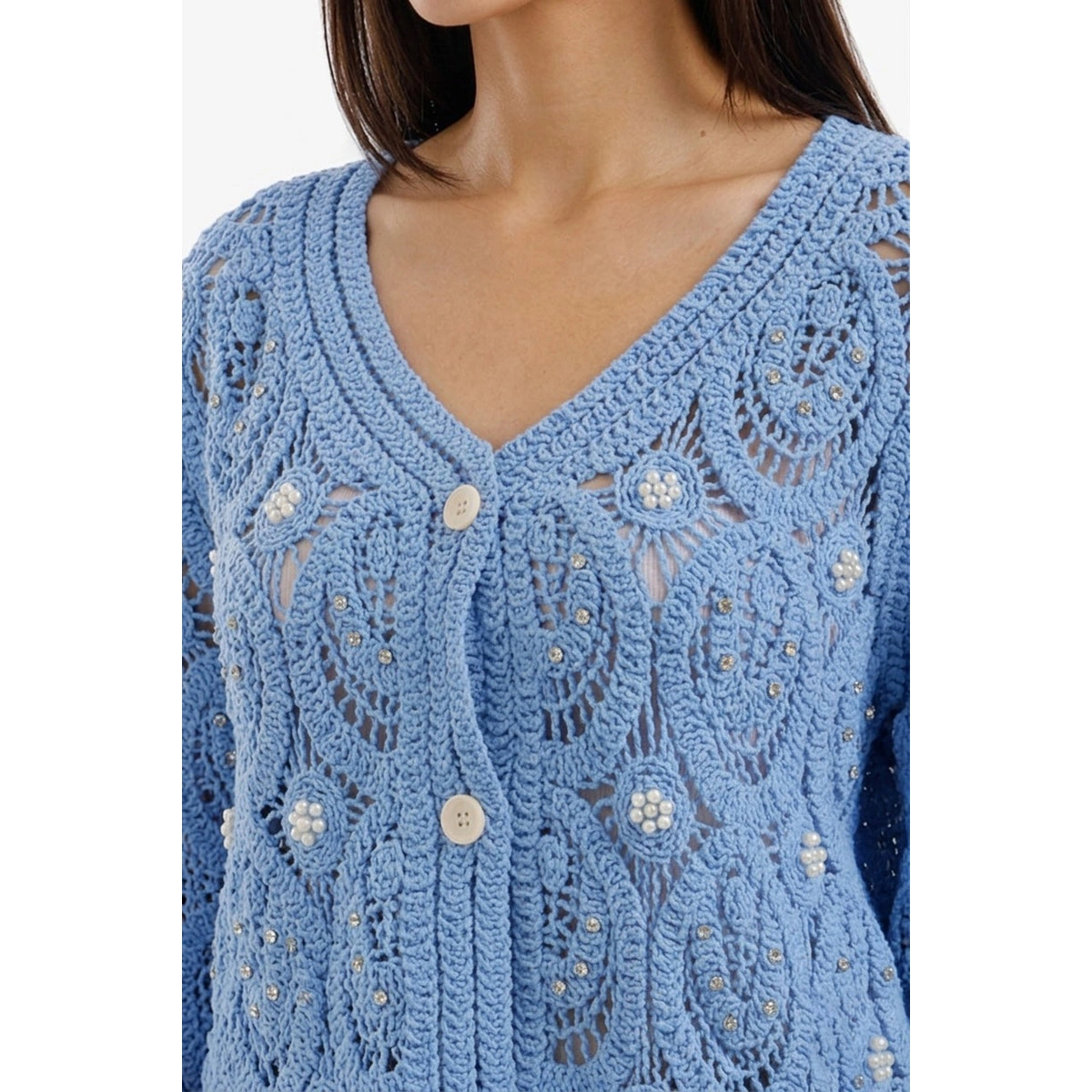 Carina Women's Pearl-Embellished Knit Cotton Beach Kimono