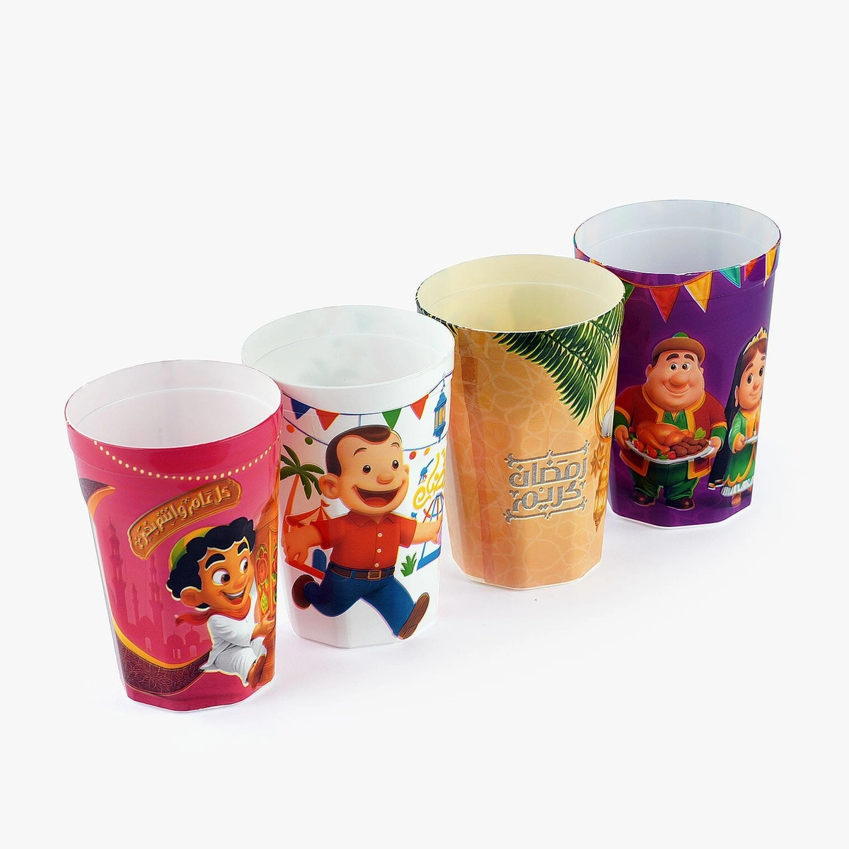 كوب مياه بلاستيك - 4 قطع - 400 مل - أشكال رمضانية