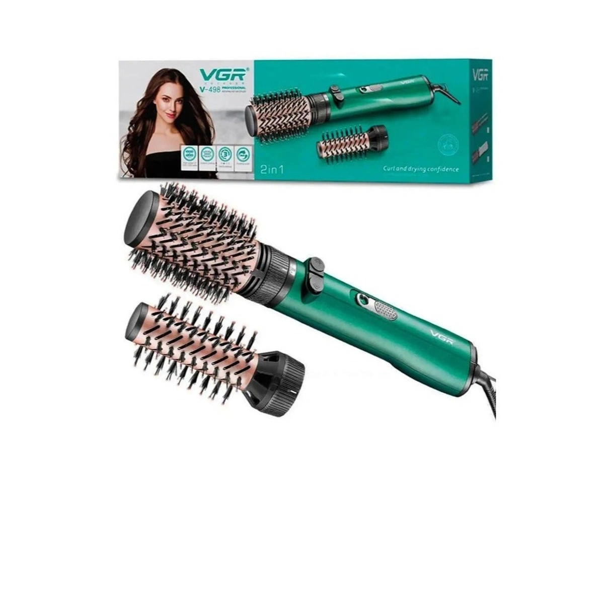 فرشاة مجفف شعر الأيونية 3 في 1 - أخضر - V-498
