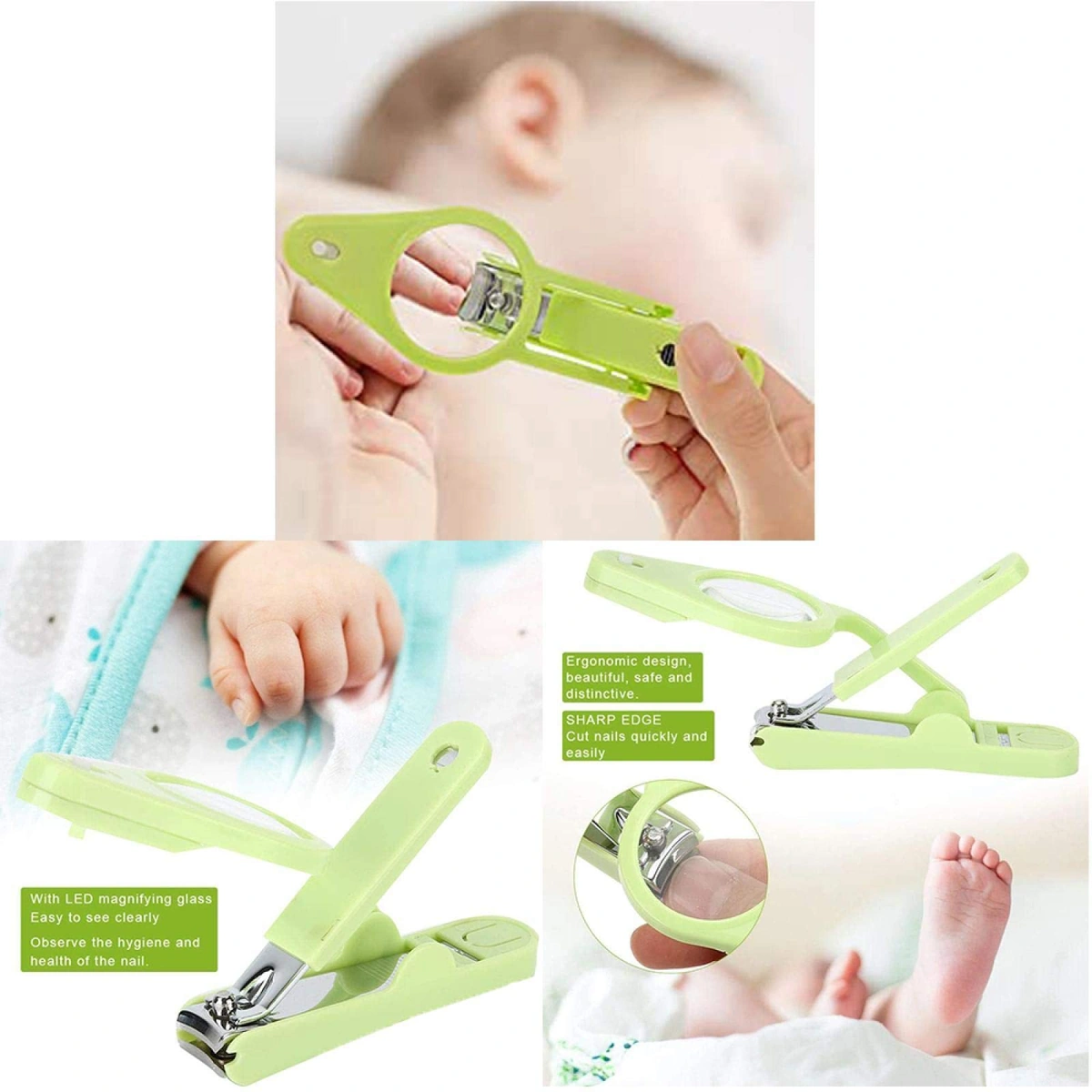 قصافة أظافر ستانلس ستيل مع عدسة مكبرة وإضاءة LED  -قطعتين