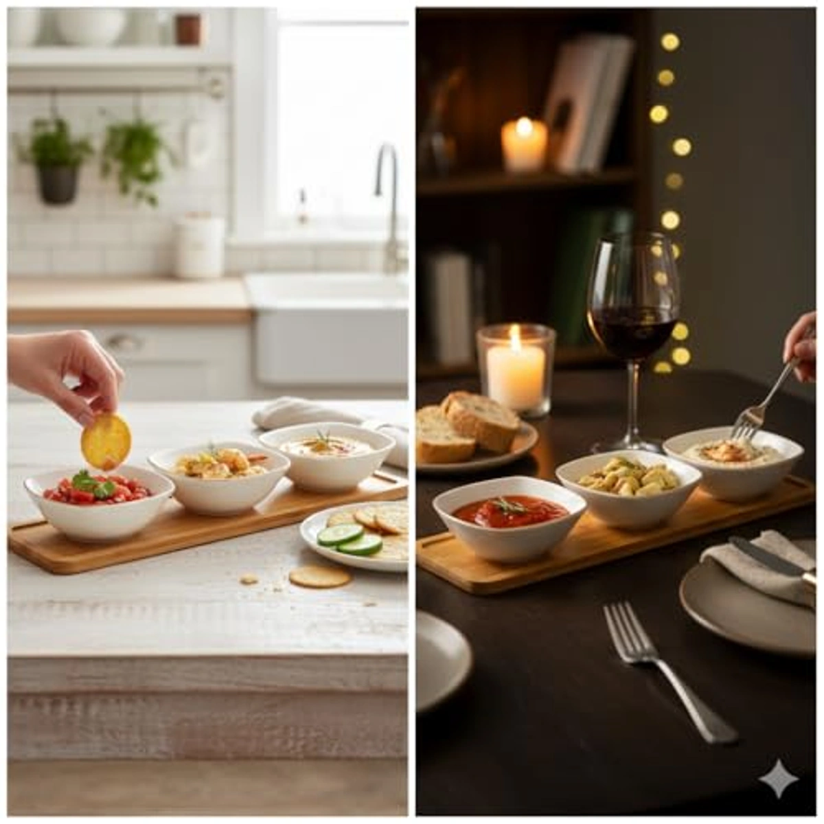 طقم بولات تقديم بورسلين بقاعدة خشب - 4 قطع - 8048000070