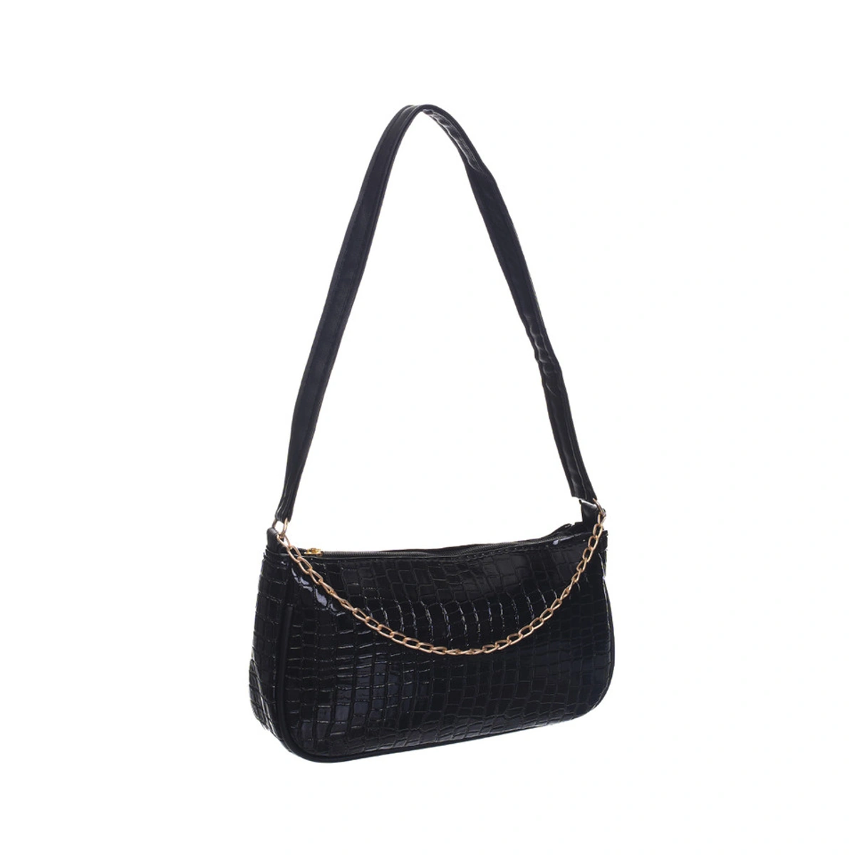 شنطة يد حريمي جلد بنقشة جلد الثعبان مع سوستة وحزام