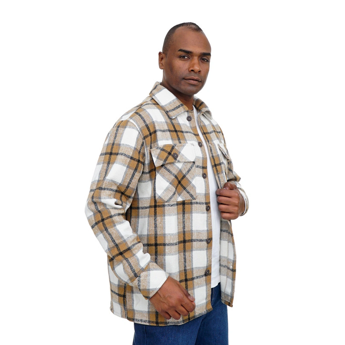 قميص رجالي كلاسيكي بياقة مربعة وأزرار أمامية - 104020134