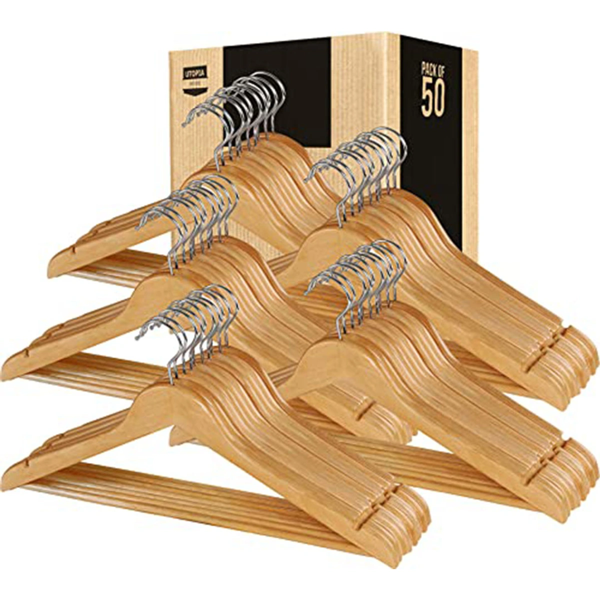 Utopia Home Luxury Wooden Hangers - 50 Pieces Natural