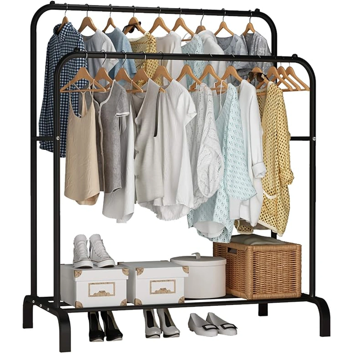 Freestanding Double Rail Metal Garment Rack - Black