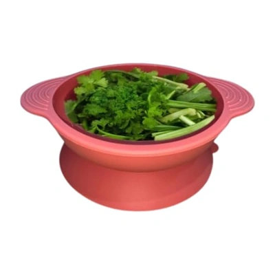 وعاء بقاعدة شفط ثابتة مقاوم للحرارة - أحمر