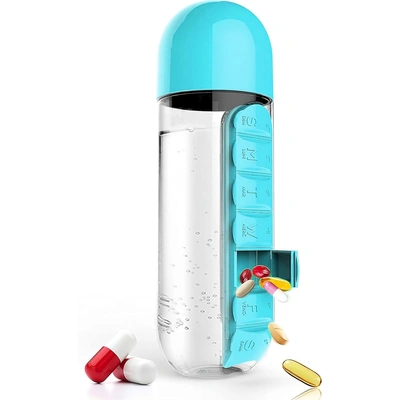 زجاجة مياه مع منظم أدوية أسبوعي 7 فتحات - 600 مل