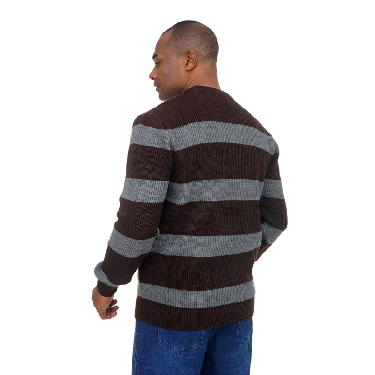 بلوفر صوف مخطط رقبة دائرية رجالي - 108020026