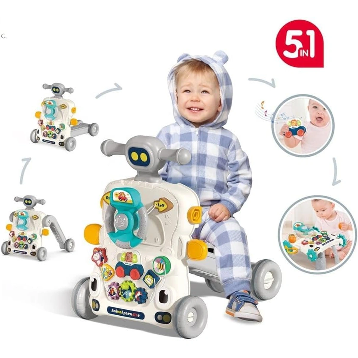 سكوتر 5 في 1 للأطفال مع مقعد قابل للطي - أوف وايت