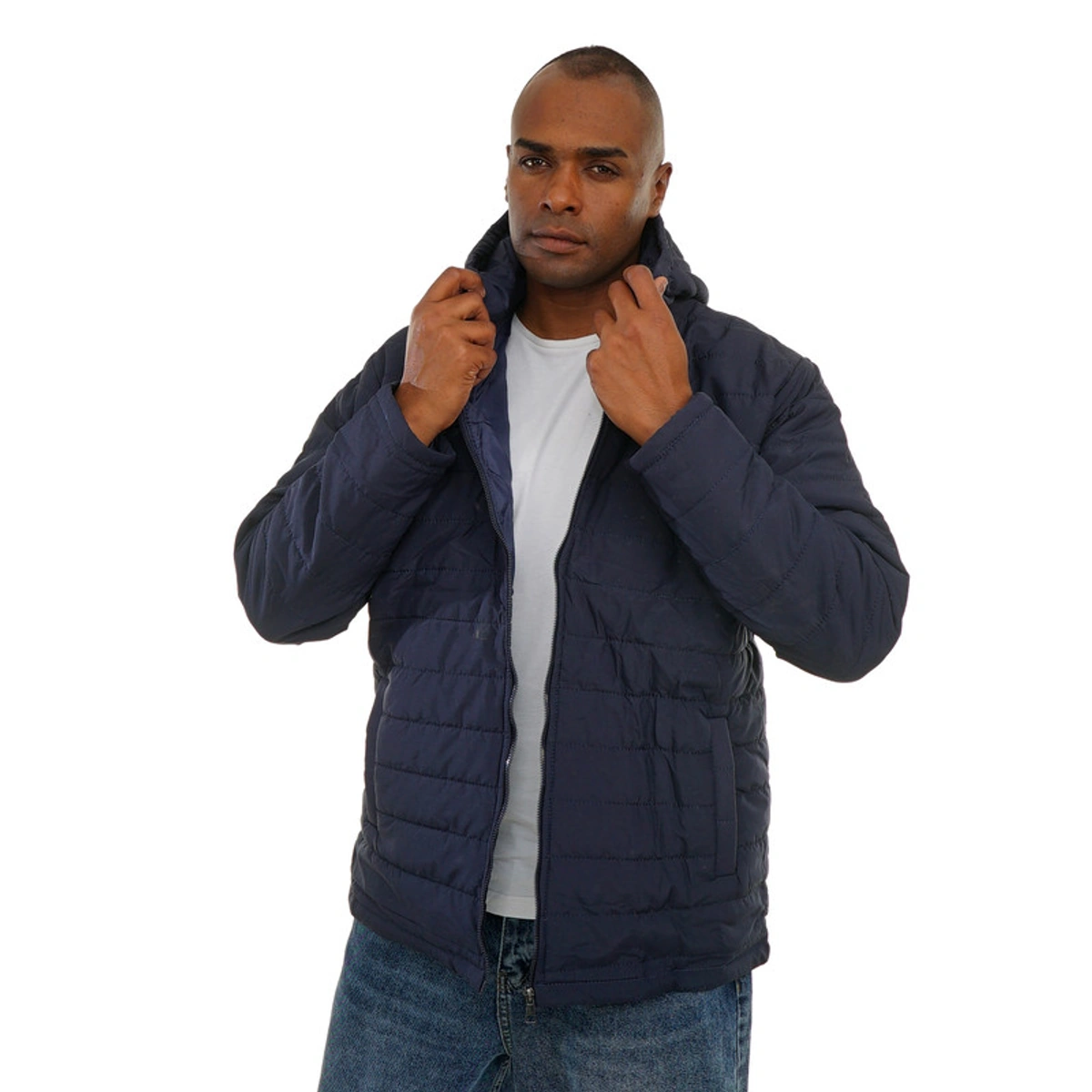 جاكيت منفوخ مبطن بغطاء رأس رجالي -كحلي - 109030115