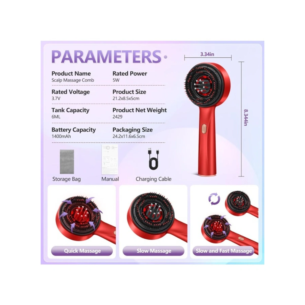 Red Light Scalp Massage Comb with Serum Tank