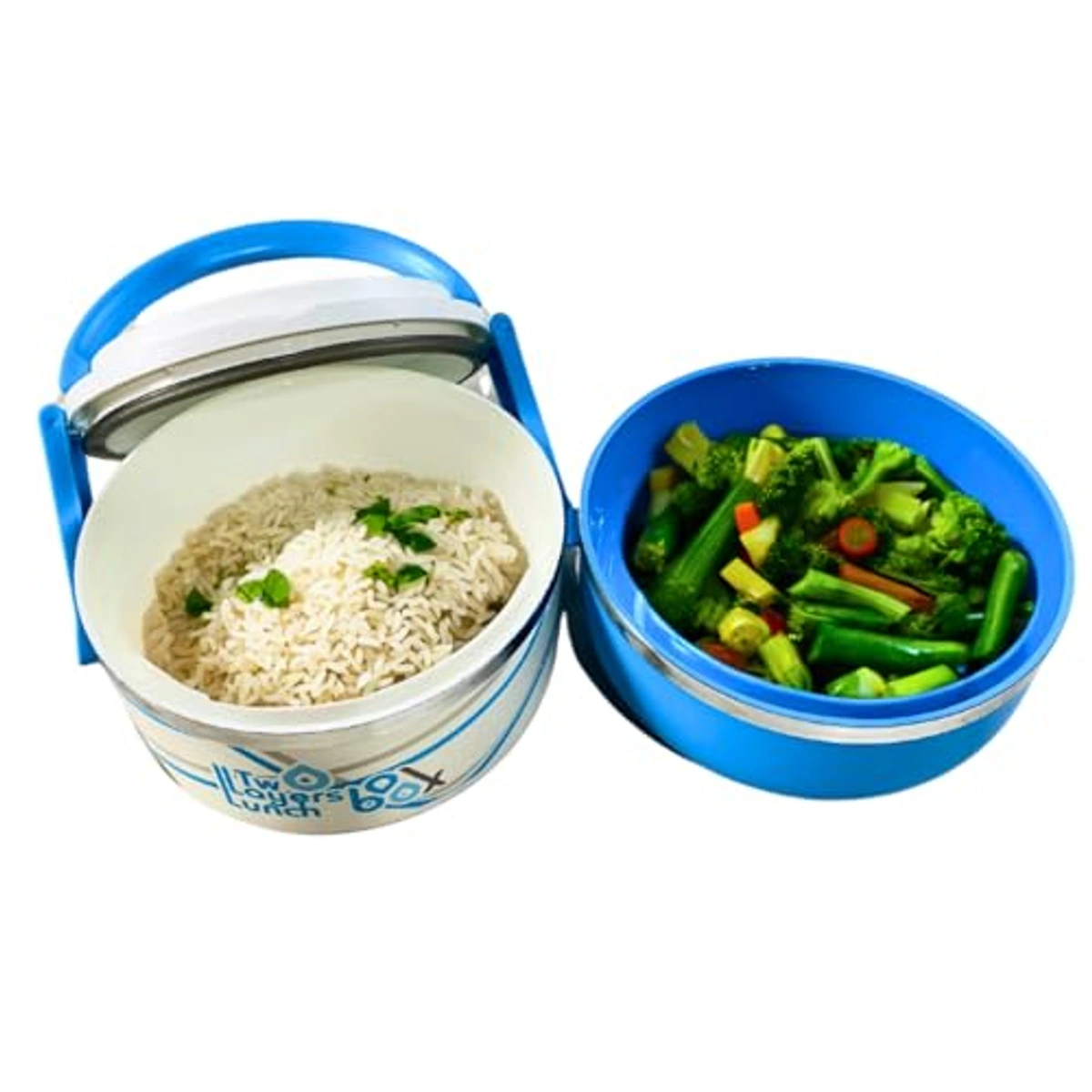 صندوق غداء بلاستيك بطبقتين - أزرق فاتح - 1.4 لتر