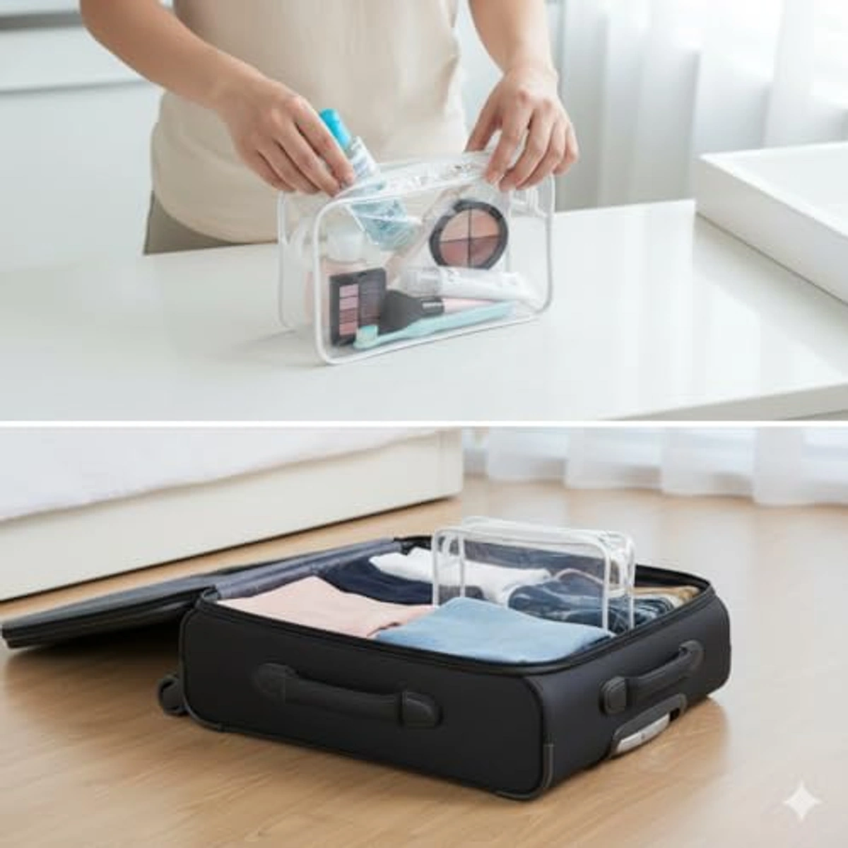 شنطة مكياج مقاومة للماء بسوستة - شفافة - EK22-134