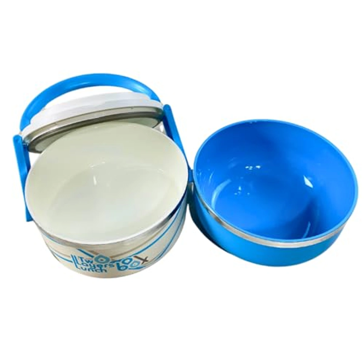 صندوق غداء بلاستيك بطبقتين - أزرق فاتح - 1.4 لتر