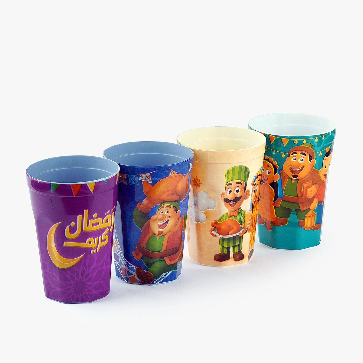 كوب مياه بلاستيك - 4 قطع - 400 مل - أشكال رمضانية