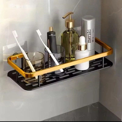 رف حمام منظم لمستحضرات التجميل - أسود/ذهبي