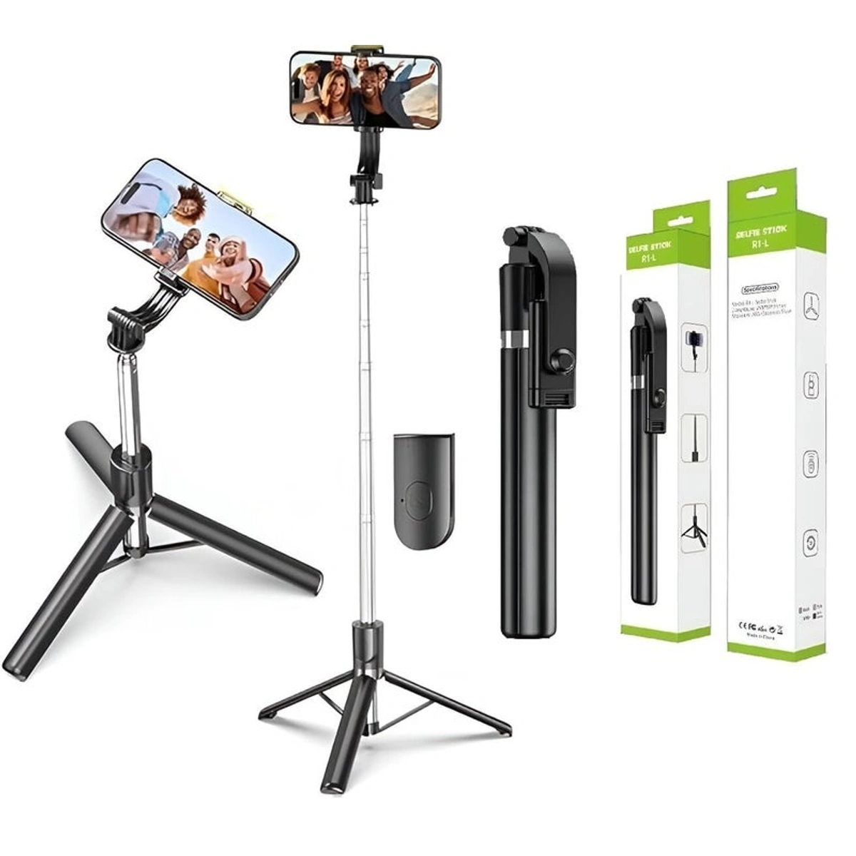 عصا سيلفي بحامل ثلاثي للهاتف بجهاز تحكم عن بعد بالبلوتوث - R1-L