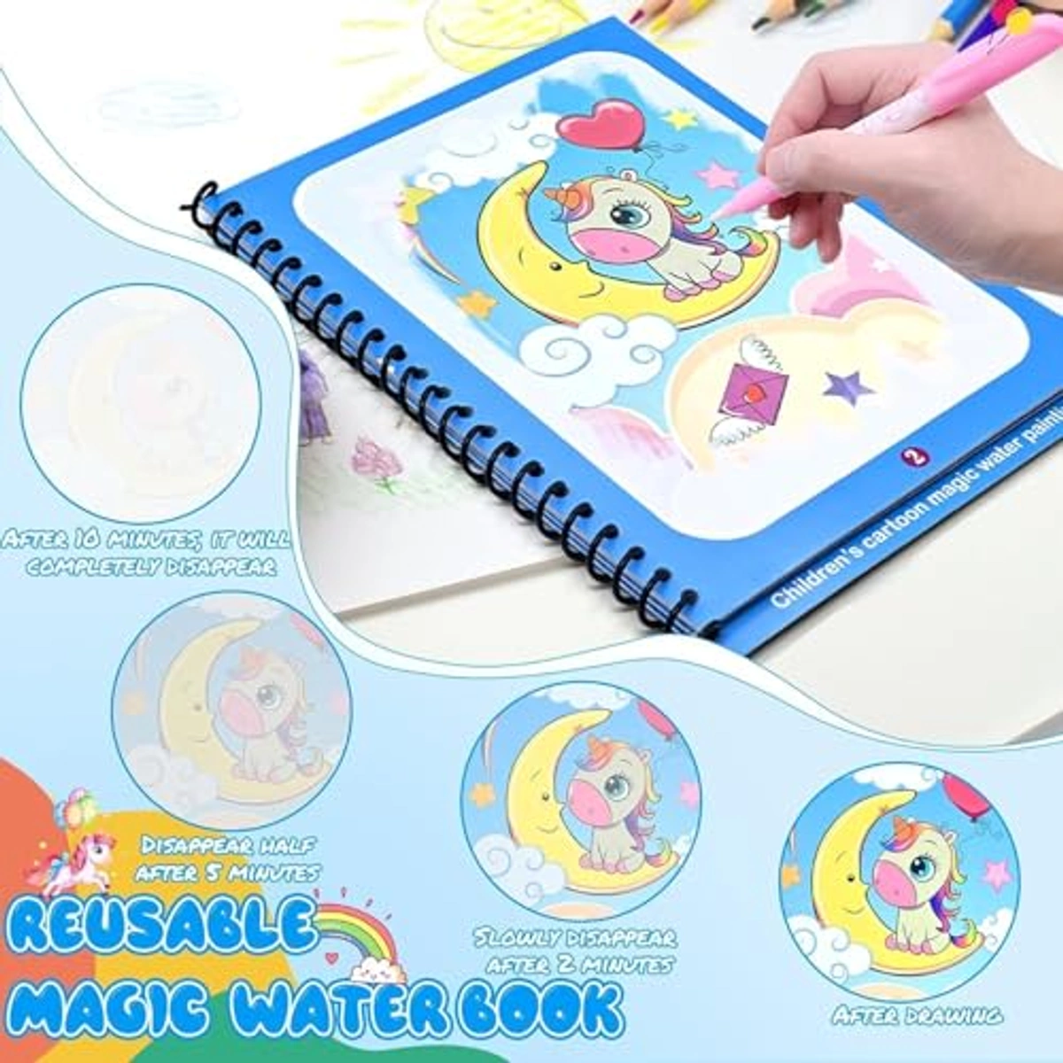 كتاب تلوين مائي سحري قابل لإعادة الاستخدام - 5 كتب
