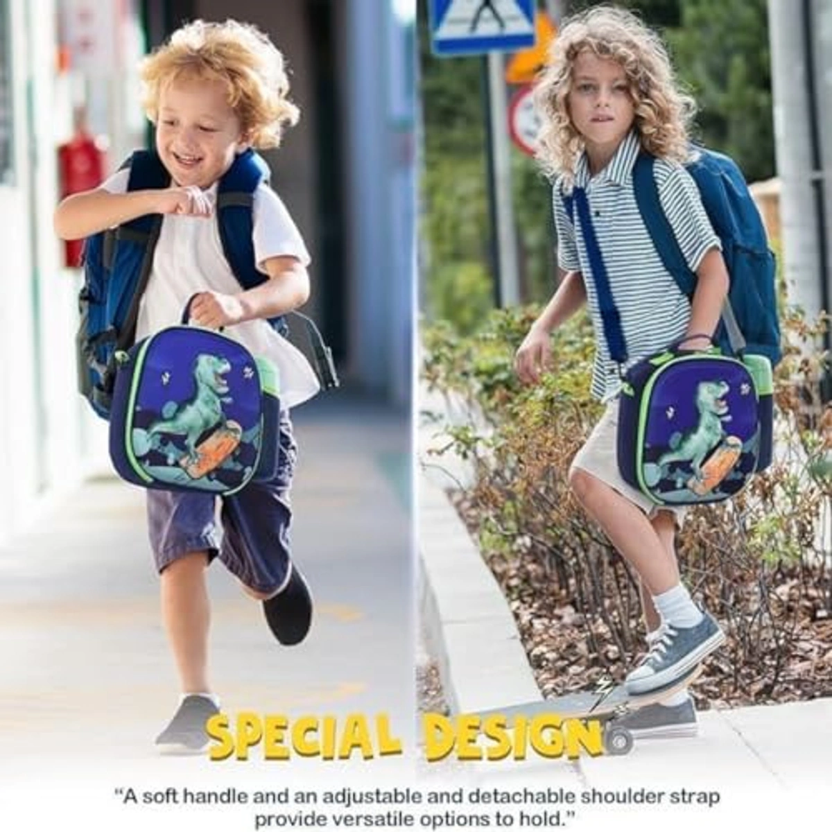 لانش بوكس معزول بتصميم ديناصور ثلاثي الأبعاد للأطفال