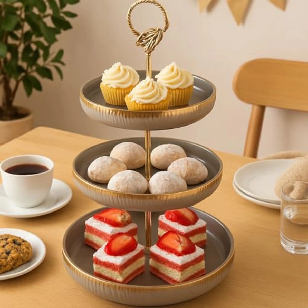 حامل تقديم حلوى من البورسلين - 3 طبقات - 27127