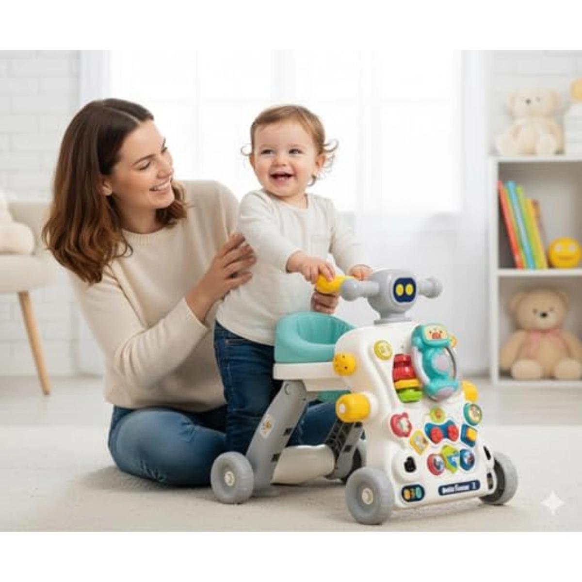 سكوتر 5 في 1 للأطفال مع مقعد قابل للطي - أوف وايت