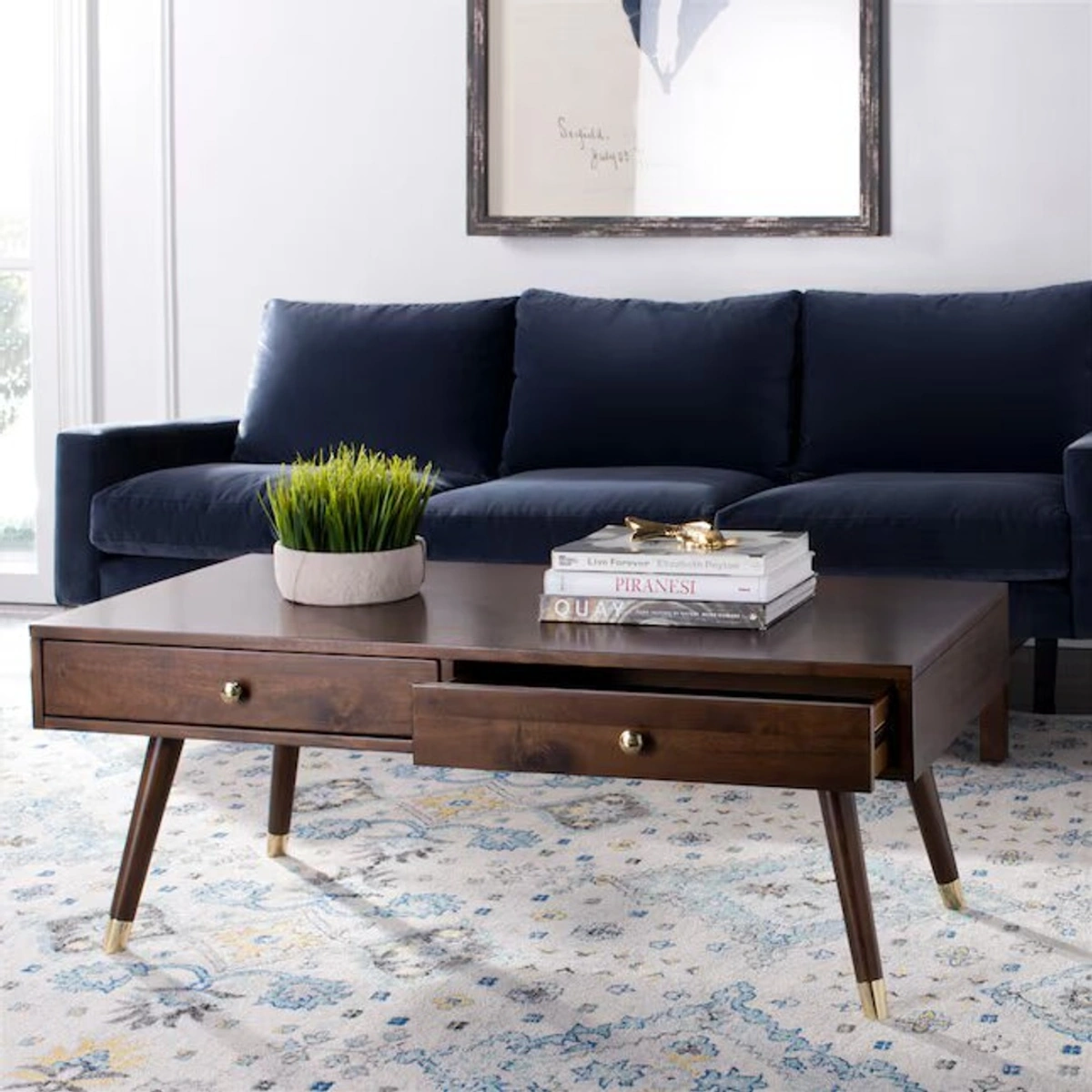 Mzct025 Classic Brown Coffee Table with Drawers