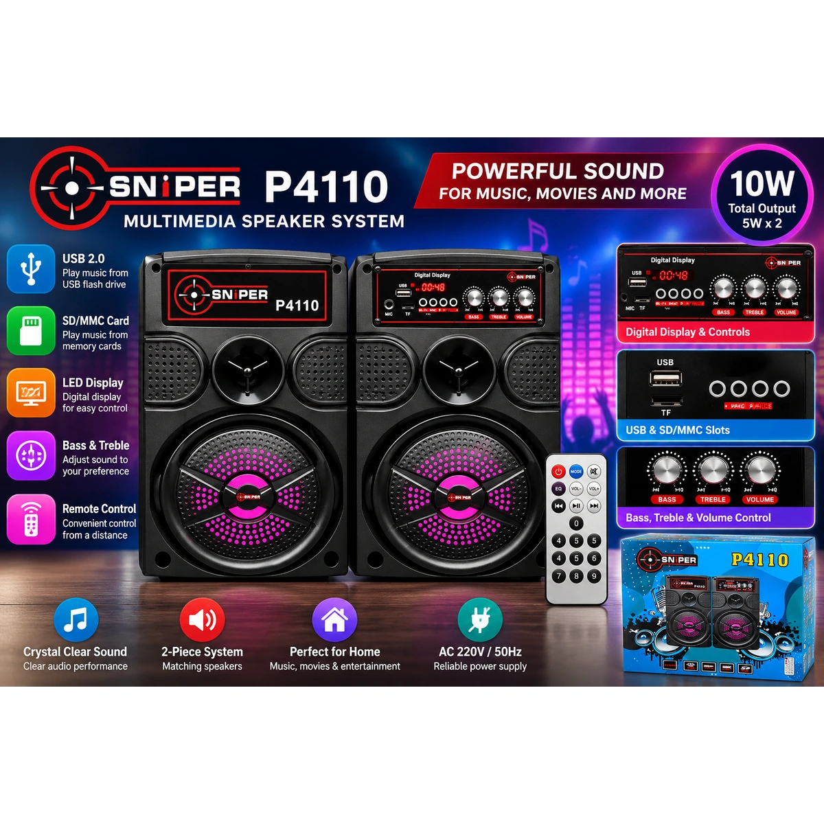 سماعات سنايبر P4110 مالتي ميديا 2×5 وات - أسود - ضمان 6 شهور
