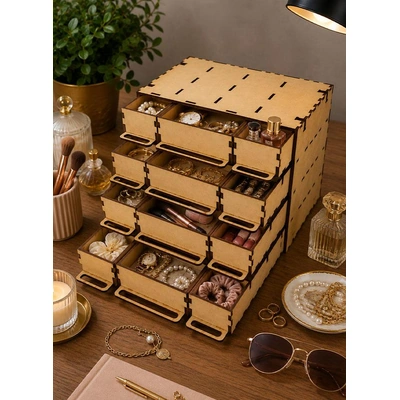 منظم أدراج خشب MDF متعدد الاستخدامات - بيج - 25.5×18×14.8 سم