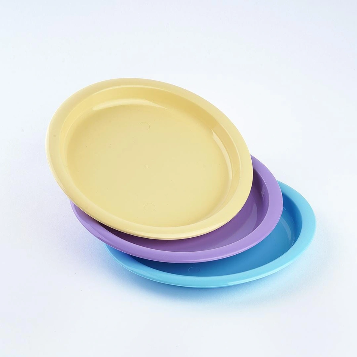 طبق مسطح للكيك والحلويات - 3 قطع - 18.5 سم - لبني/بنفسجي/أصفر