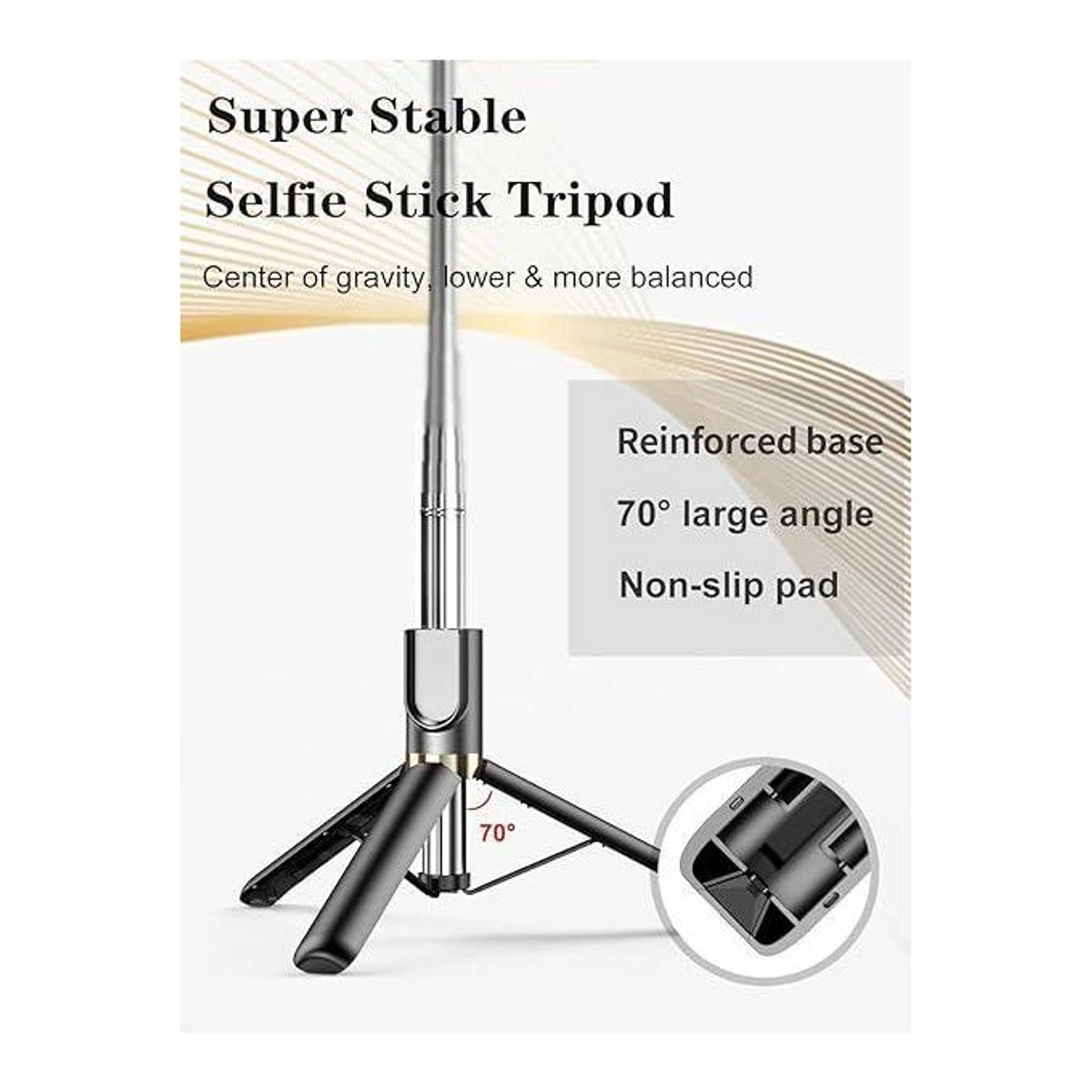 عصا سيلفي بلوتوث مع جهاز تحكم عن بعد وإضاءة سيلفي - R1S-L