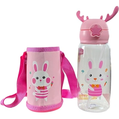 زجاجة مياه للأطفال مع حامل بسوستة - 600 مل - بينك