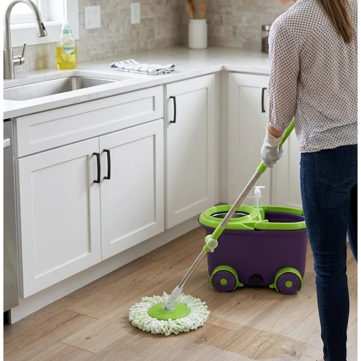 360-Degree Rotary Mop with Wheeled Bucket & Steel Handle