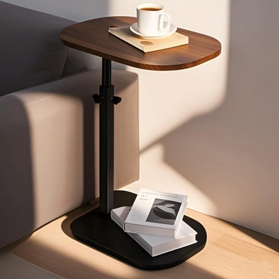 طاولة جانبية على شكل C متحركة 360 درجة - بني/أسود