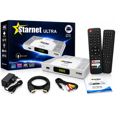 رسيفر Star Net Ultra 4K Android S2+T2 - RAM 2GB/ROM 32GB - أبيض