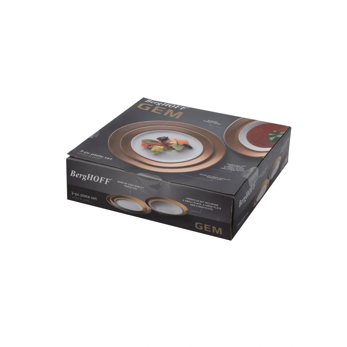 طقم عشا صيني فردي من بيرغوف  - 3 قطع - ذهبي/أبيض