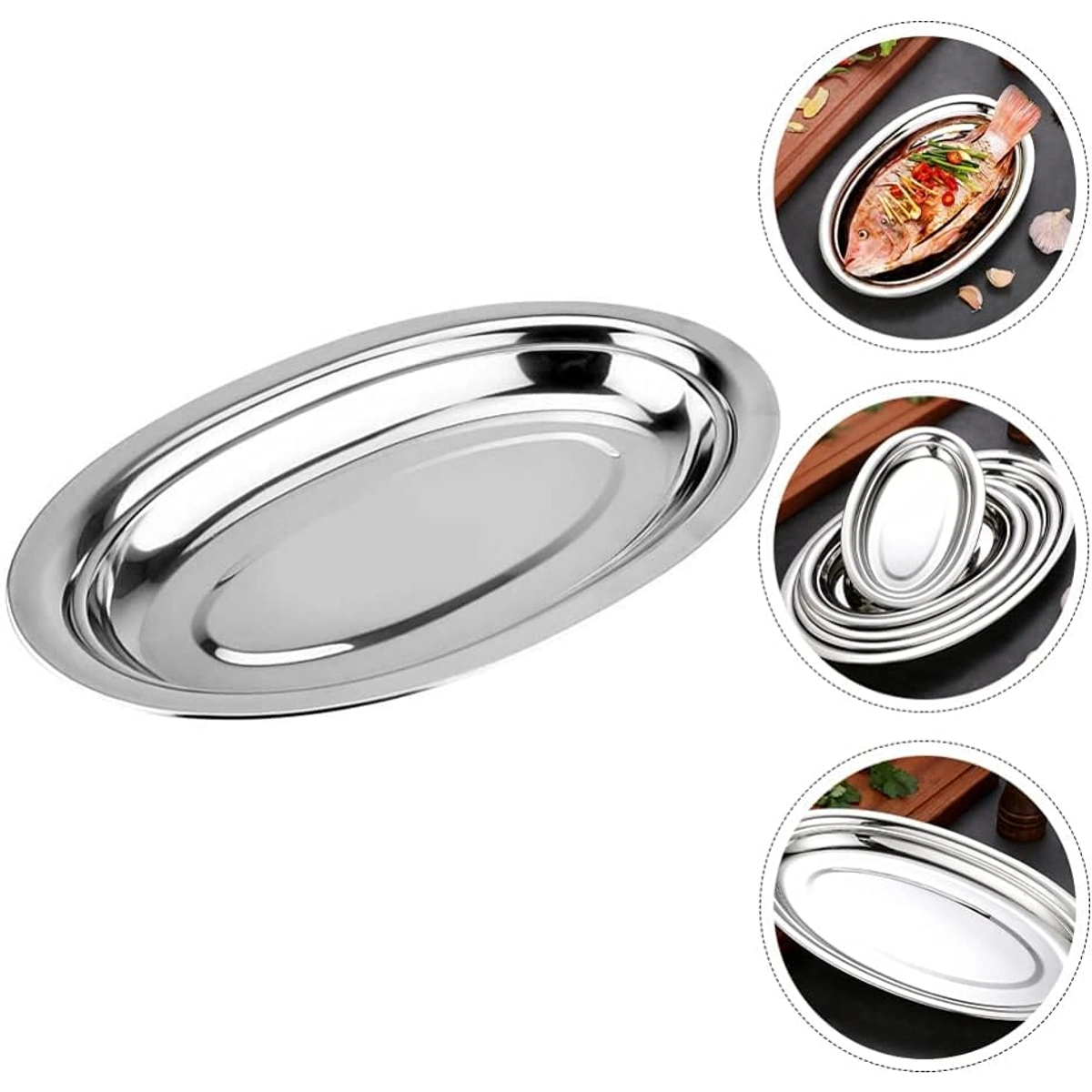 صينية تقديم بيضاوية ستانلس ستيل - 30 سم - 27017