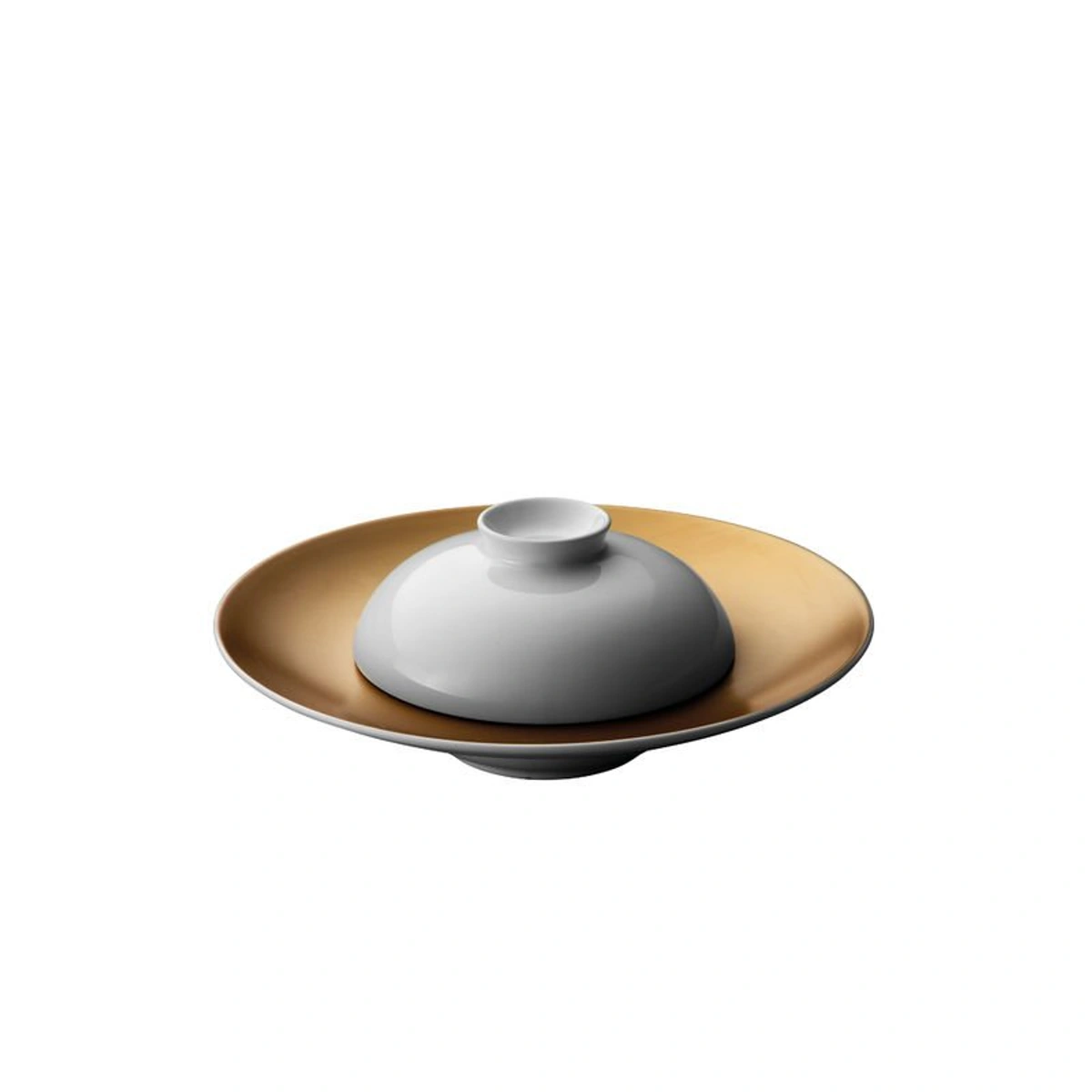 طبق تقديم طعام عميق مغ غطاء من بيرغوف  - أبيض/ذهبي