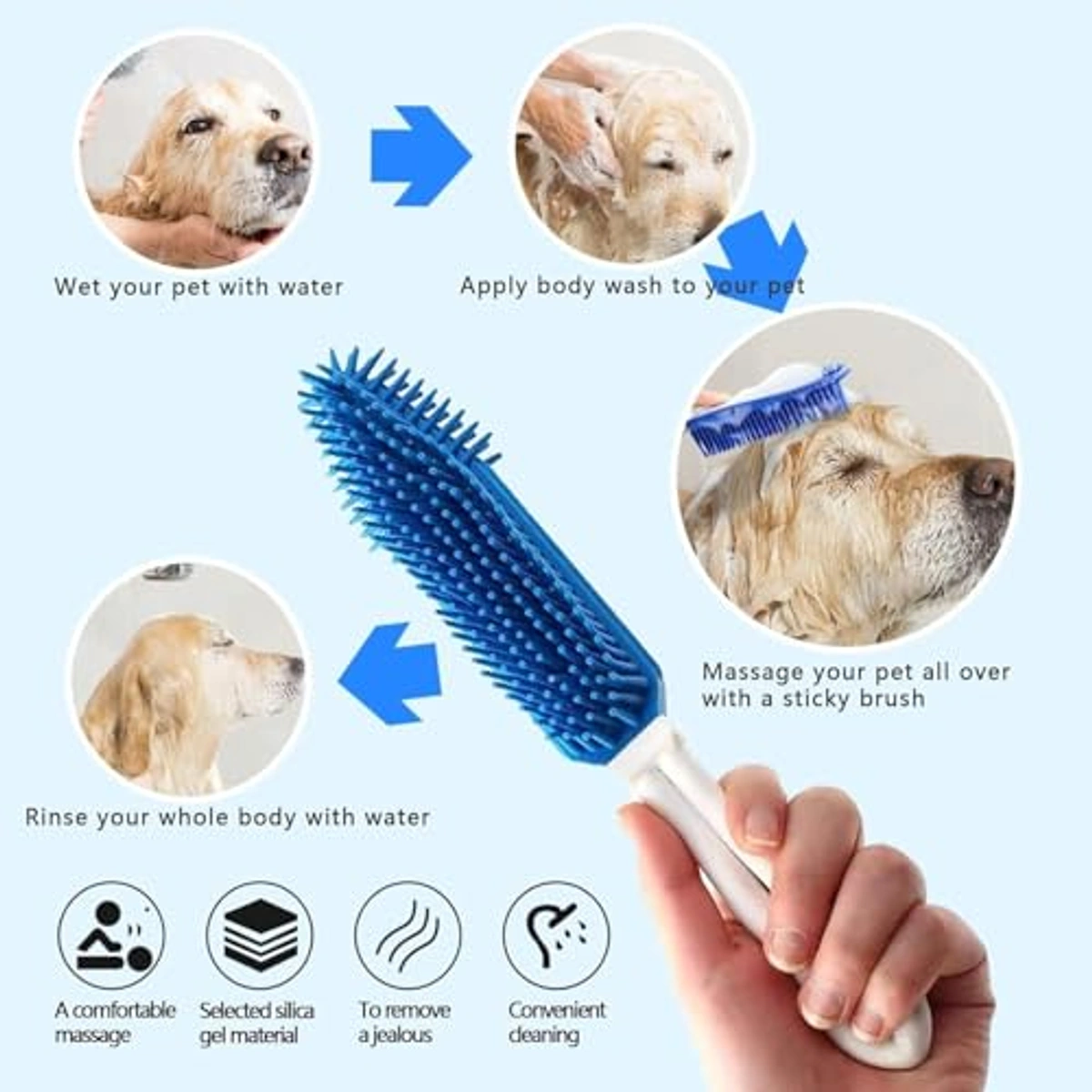 فرشاة إزالة شعر الحيوانات الأليفة للقطط والكلاب من السيليكون