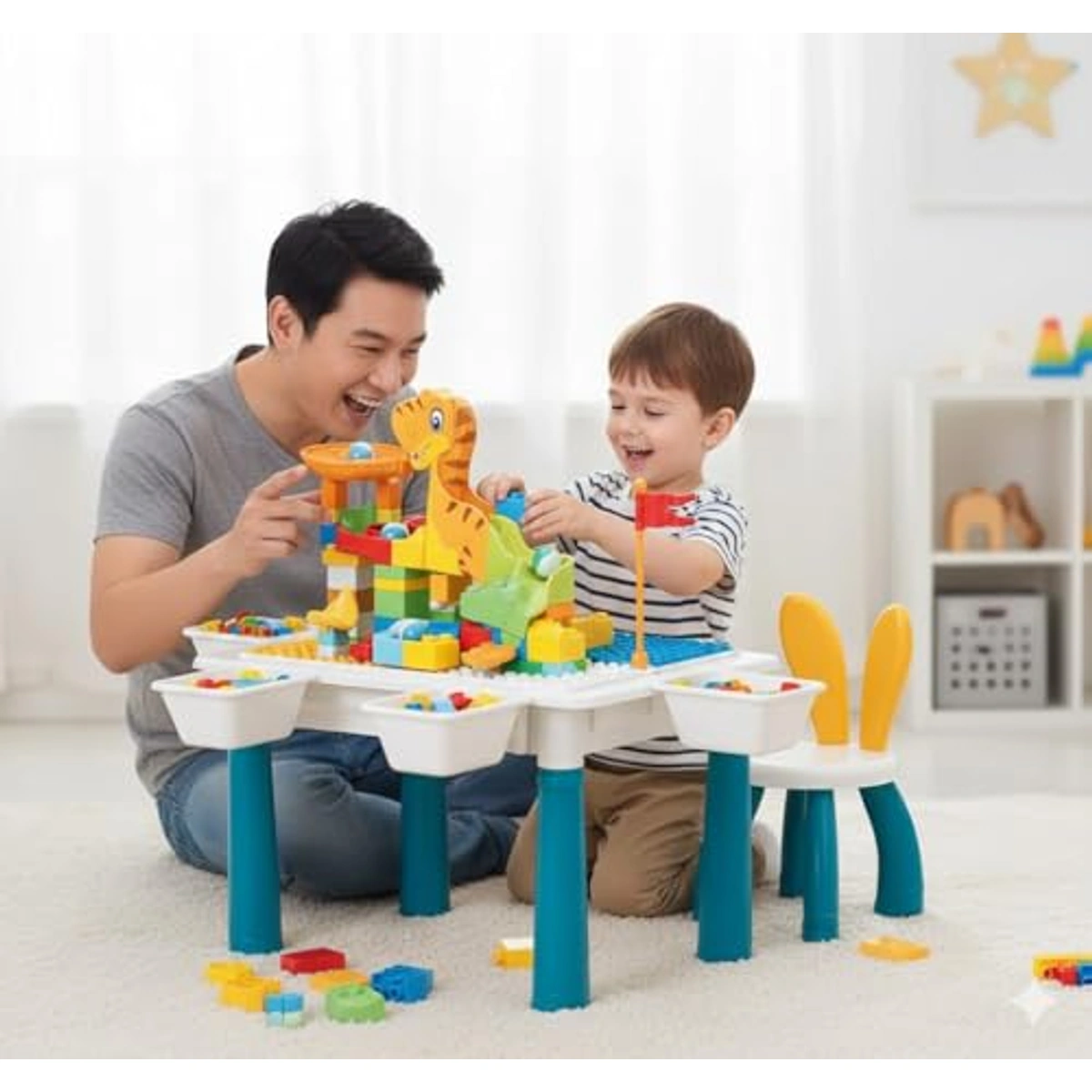 ترابيزة أنشطة ومكعبات تعليمية 6 في 1 للأطفال - أبيض