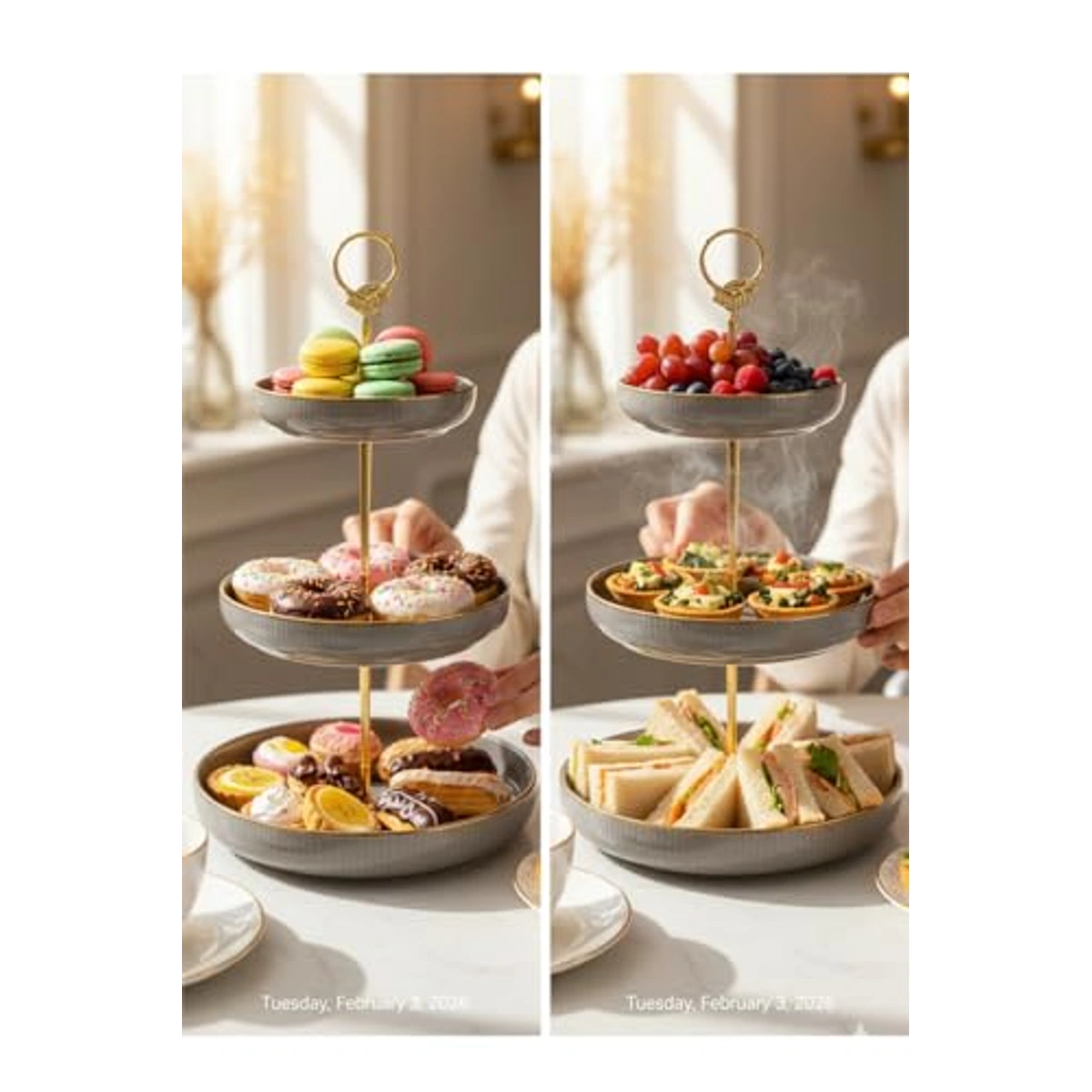 حامل تقديم حلوى من البورسلين - 3 طبقات - 27127