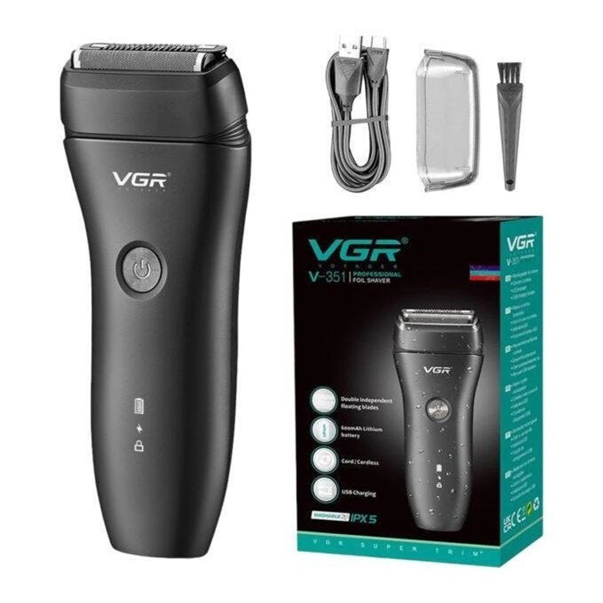 ماكينة تنعيم الدقن والجسم للرجال مقاومة للماء من في جي ار - أسود - VGR-351