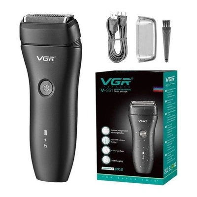 ماكينة تنعيم الدقن والجسم للرجال مقاومة للماء من في جي ار - أسود - VGR-351