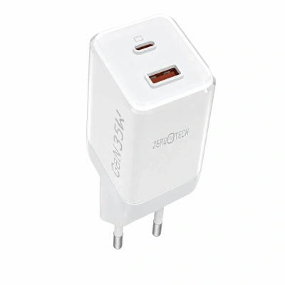 زيرو تك شاحن جداري GaN 45 واط بمنفذين Type-C PD و USB-A QC3.0 - ZA-451W - ضمان 18 شهر